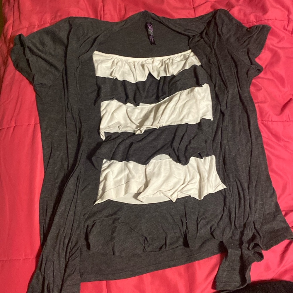 Andrea Missy Plus Grey Office/Formal Short Sleeve Blouse